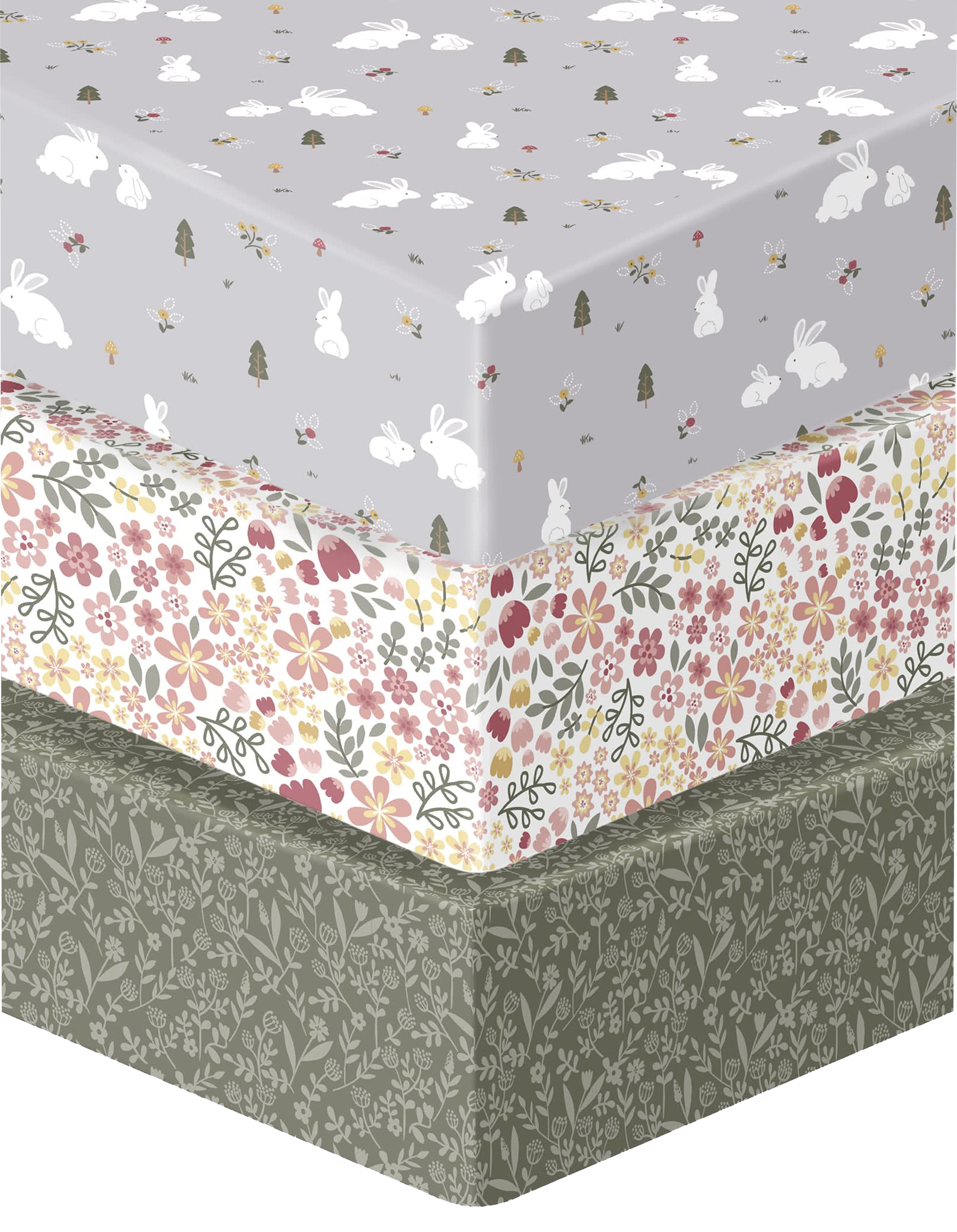 Trend Lab Sammy & Lou Bunny Forest Microfiber Fitted Crib Sheet 3Pack